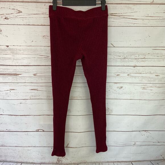 Windsor XS Maroon Ribbed Knit Faux Drawstring Skinny Leg Legging Pants - Picture 6 of 7